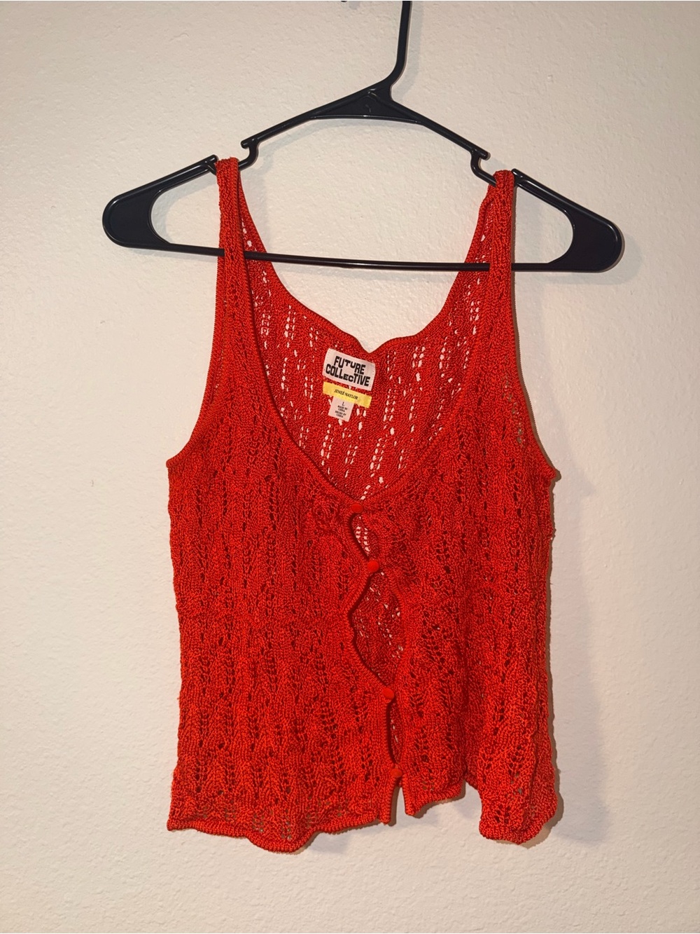 Future Collective Red Crochet Button-Front Camisole Tank
